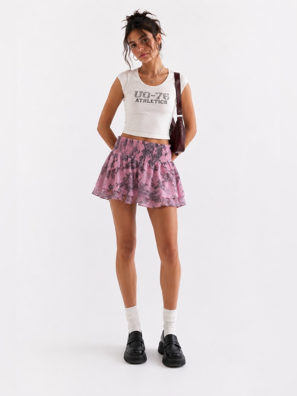 Urban Outfitters Pink Fairycore Smocked Ruffle Mini Skirt M